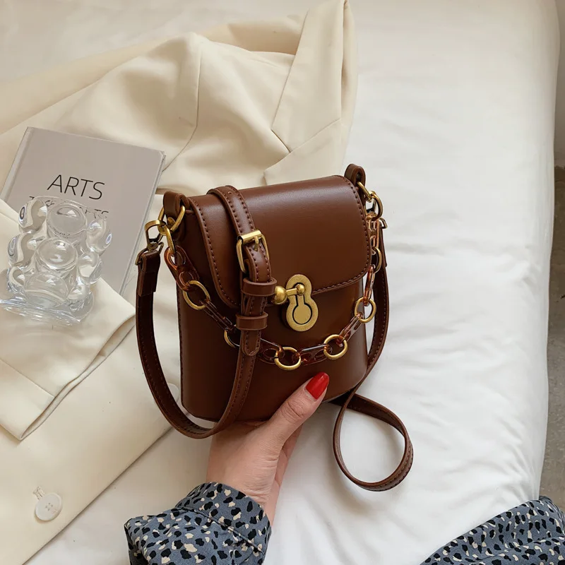

Chain Lock Bag Female Bag 2021 New Small Square Bag Korean Version of Simple Solid Color Single Shoulder Diagonal Bag