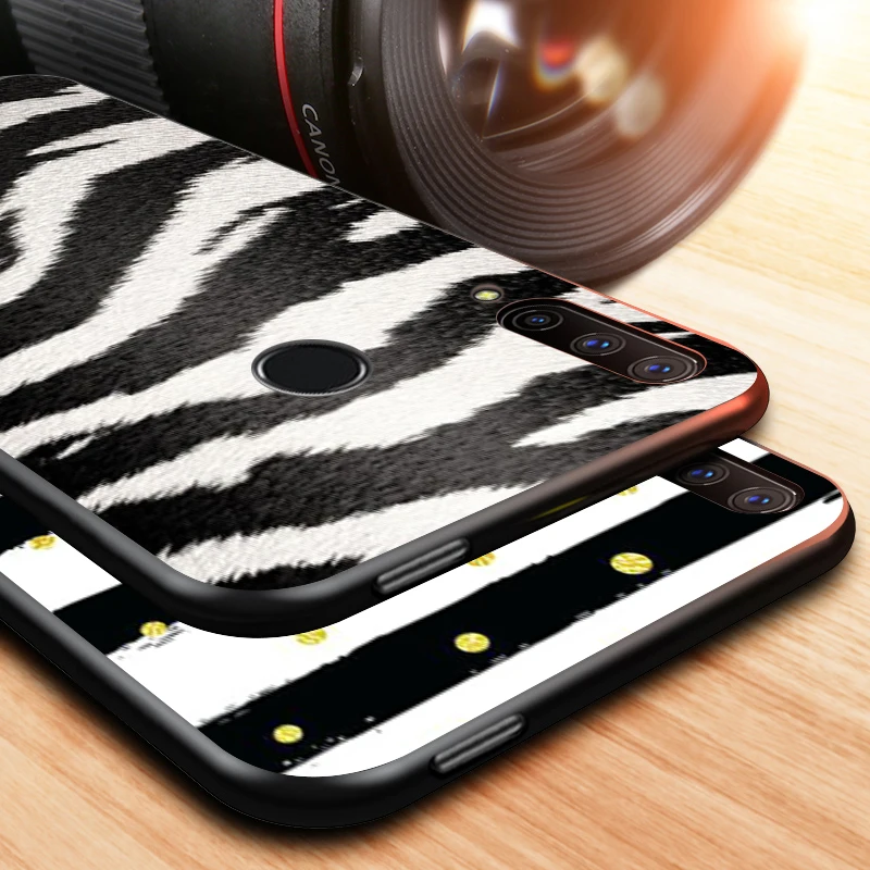 

Black white Stripe for Huawei Honor 30 20 10 9S 9A 9C 9X 8X MAX 10 9 Lite 8A 7C 7A Pro Silicone Black Phone Case