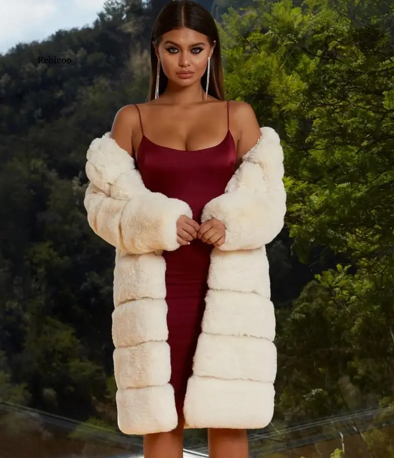 Женское пальто из искусственного меха теплое зимнее модное лисьего большого