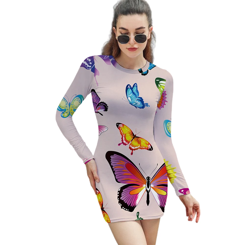 

Retro Spring Round Neck Long Sleeve Tight Fit Dress Autumn Casual Long Sleeve Mini Dress Ladies Long Sleeve Tight Sexy Dress