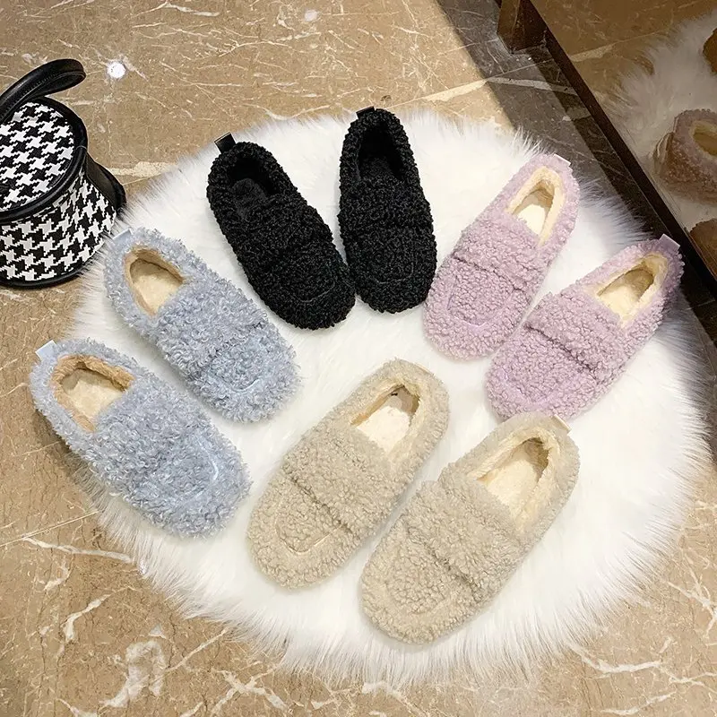 Тапки женские домашние без застежки искусственный мех плоская подошва сланцы