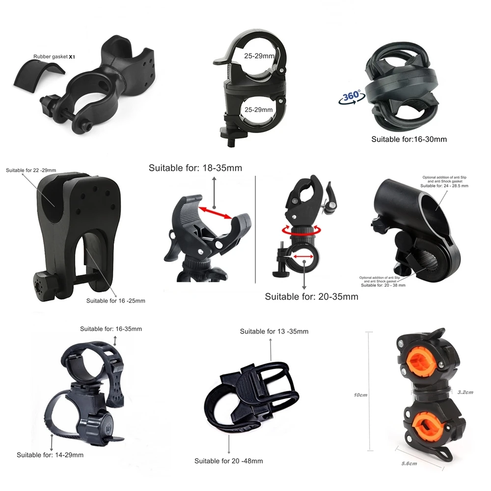 

360 Degree Rotation Cool Cycling Bike Flashlight Holder Bicycle Light Torch Mounts LED Head Front Lamp Headlight Clip
