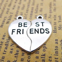 50setslot antique silver best friends charms 2324mm alloy heart charms for handmade jewelry findings
