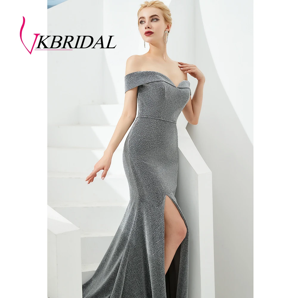 VKbridal сексуальное платье с открытым плечом и Высоким Разрезом Длинное Сверкающее вечернее платье Русалка платья блестящие платья подружки невесты Плюс Размер