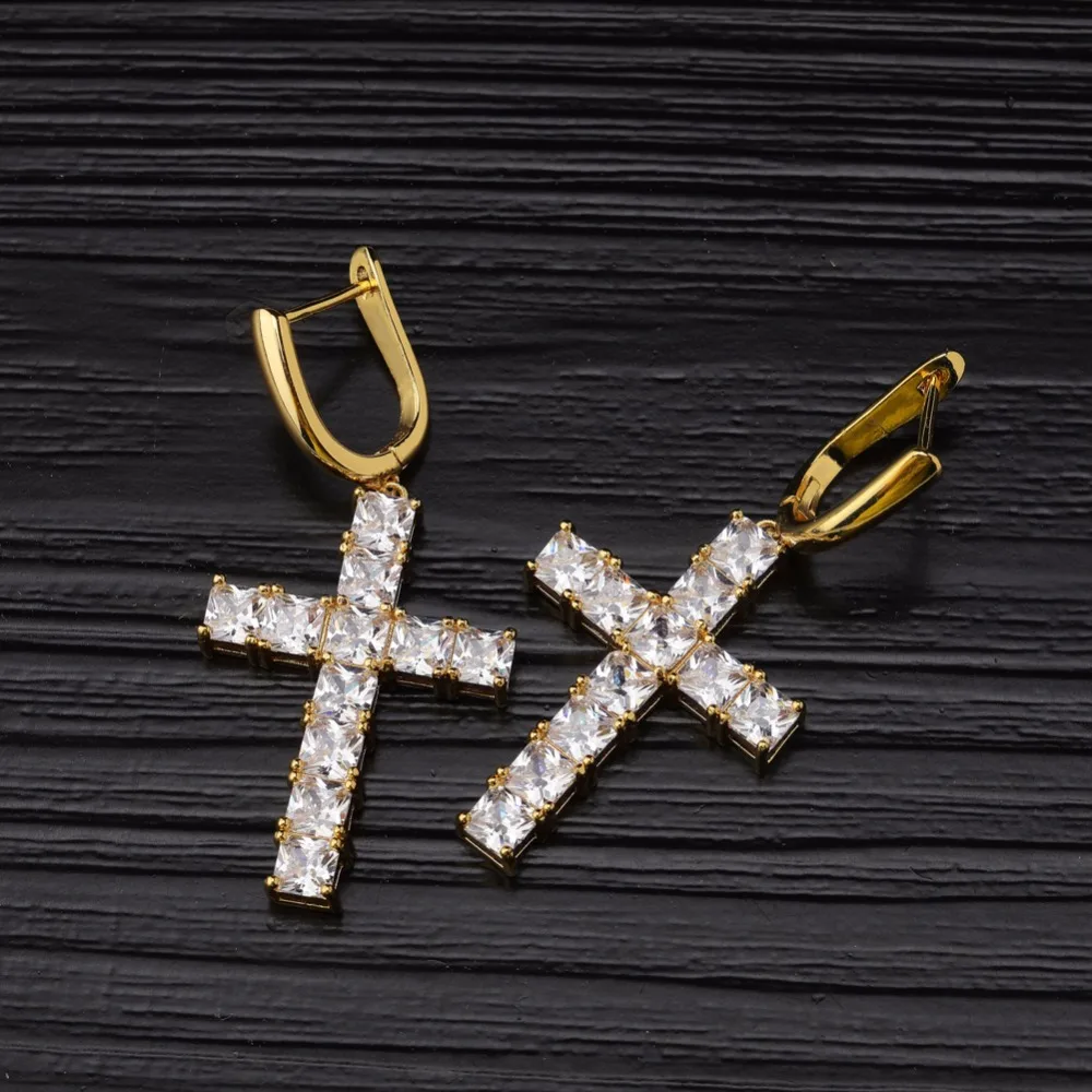 GUCY Iced циркон крест АНХ Серьги Золото Серебро Цвет Микро с инкрустацией aaa Bling CZ камень серьги для мужчин женщин хип хоп ювелирные изделия