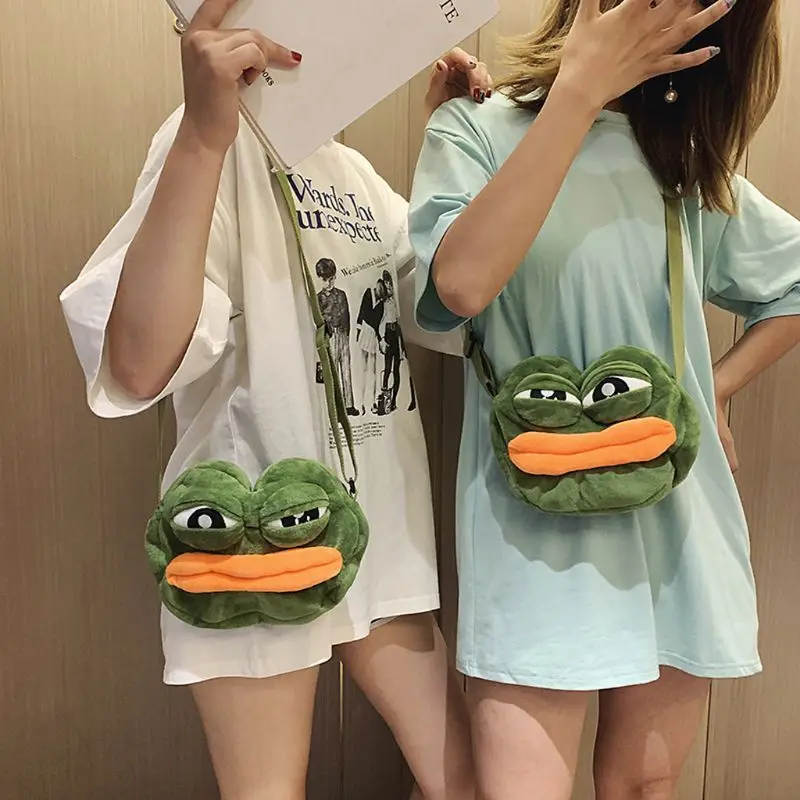 Женская наплечная сумка 3D Sad Frog зеленая забавная мессенджер для косплея с милыми
