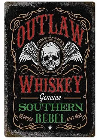 

Outlaw Whiskey Retro Metal Tin Sign Plaque Poster Wall Decor Art Shabby Chic Gift Suitable 12x8 Inch