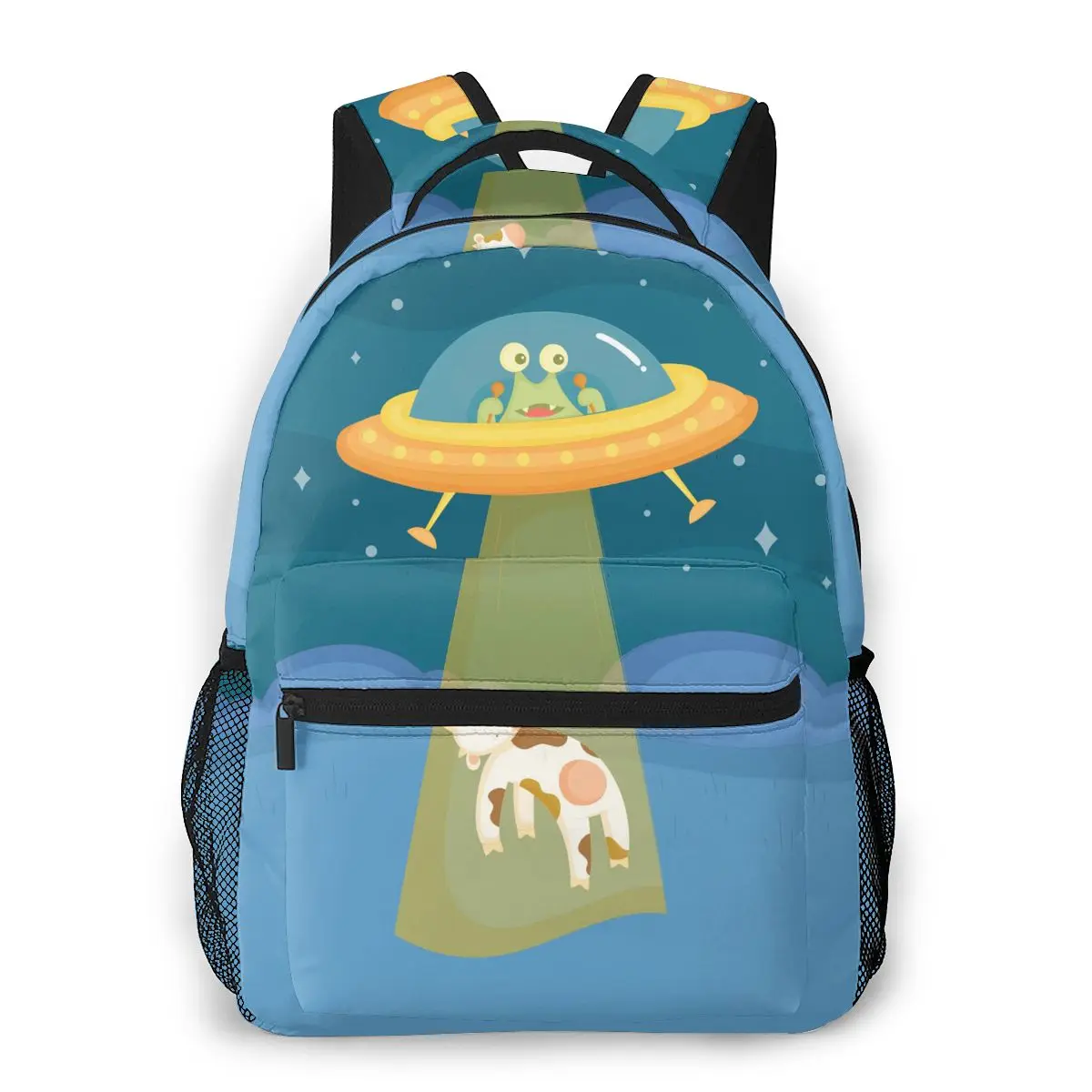 

Backpack Women Shoulder Bag For Teenage Girls Hand Drawn UFO With Cow Bagpack Female Ladies School Backpack
