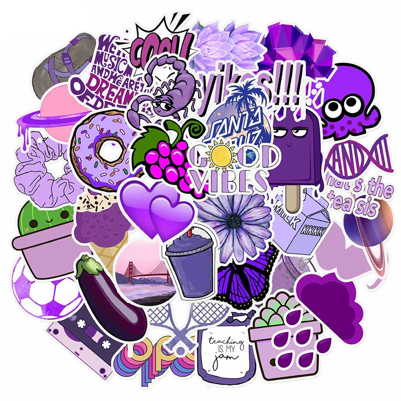 

10/30/50PCS Purple Small Fresh Cartoon Cute Waterproof Graffiti Stickers Luggage Laptop Decorative Toys Wholesale