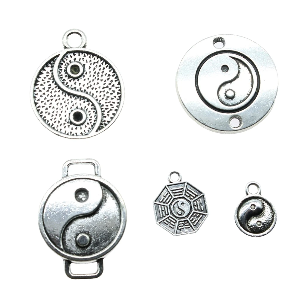10 шт. античные серебряные подвески Ying & Yang для изготовления ювелирных изделий Tai Chi