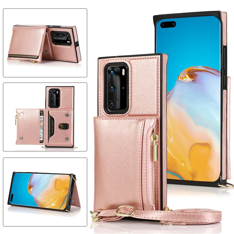 Роскошный кожаный чехол кошелек для телефона Huawei P40 P30 Lite Plus Mate 30 20 Pro ожерелье