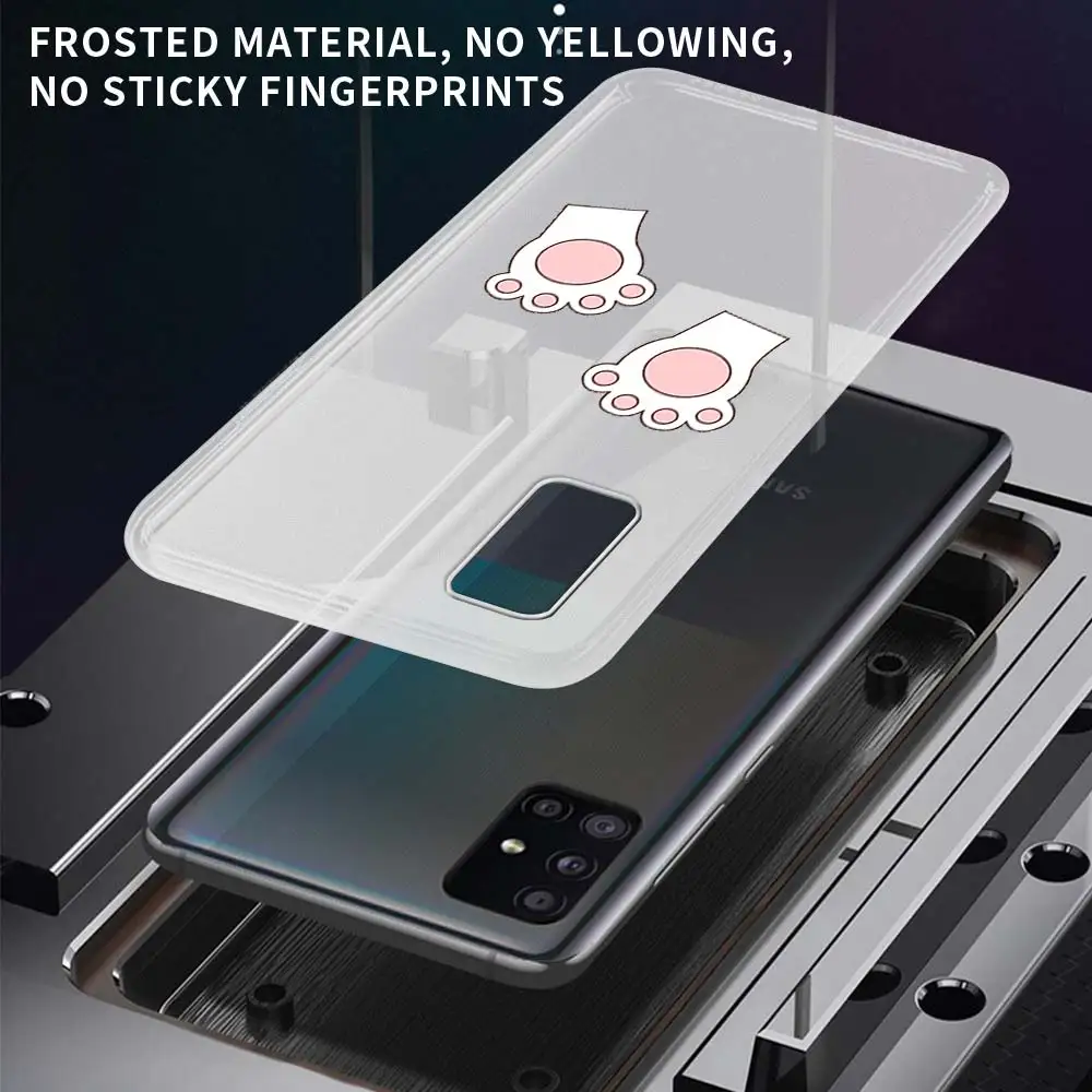 

Matte Transparent Phone Case for Samsung A51 A50 A71 A70 A12 A31 A21s A20e A10 Soft TPU Back Cover Coque Kawaii Cat Paw Shell
