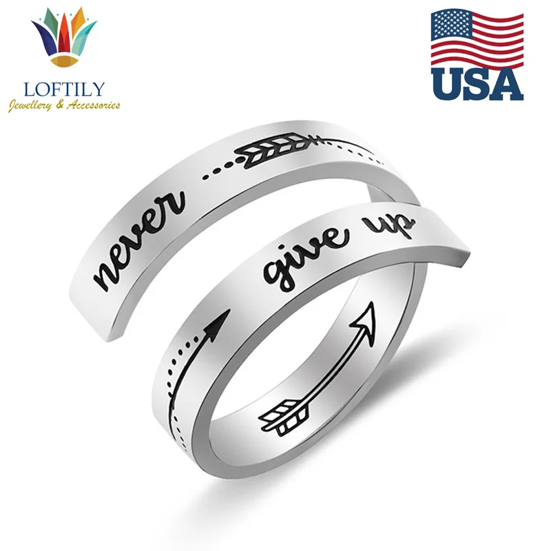 

Fashion Classic Couples Double layer Ring Engraved "Never Give Up"Ring for Woman GirlFriend Boy Gift Stainless Steel Jewelry