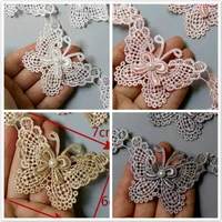 10x butterfly bowknot pearl embroidered lace trim fabric lace ribbon handmade sewing craft for costume hat decoration dress