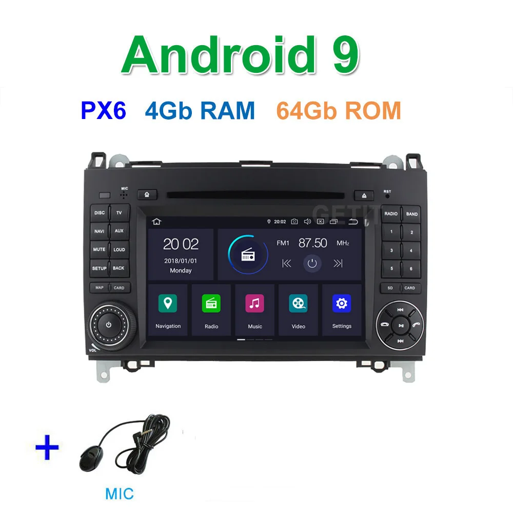 PX6 4G-RAM 64G-ROM DSP 64G PX6 Android 9,0 автомобильный DVD мультимедиа радио gps для Mercedes Benz B200 W169 W245 Viano Vito W639 Sprinter W906 - Цвет: PX6 4G-RAM 64G-ROM