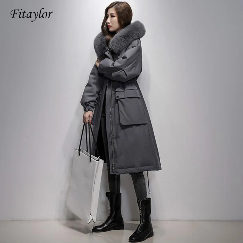 Fitaylor женский пуховик на 90% белом утином пуху с воротником из натурального Лисьего