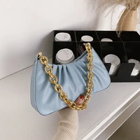 candy color thick chains shoulder bag for women pu leather korean style baguette female strap armpit bag ladies handbags