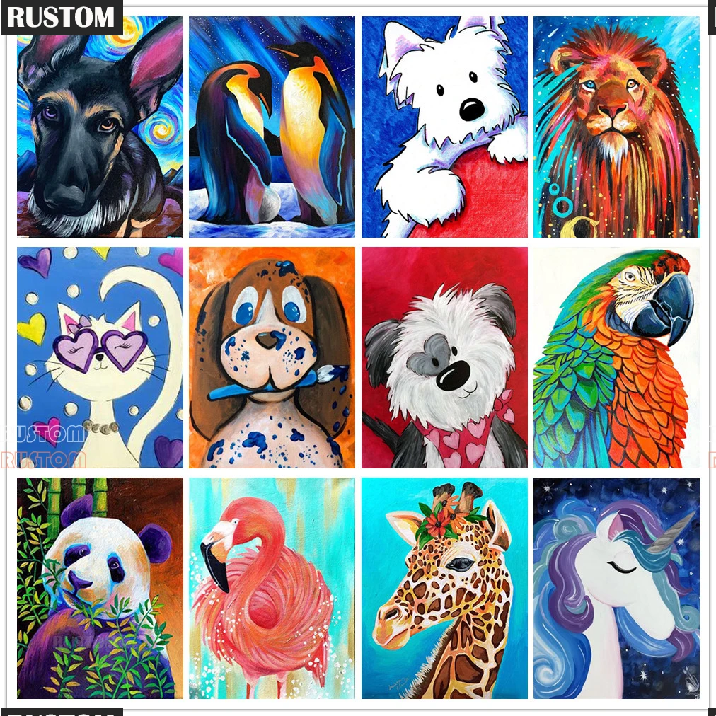 

RUSTOM 5D diamond painting animal cartoon art DIY round full diamond embroidery kit home decoration Mosaic children gift