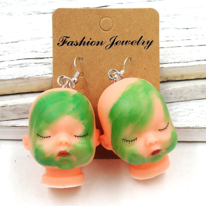 green face Kawaii жуткий ребенок bloddy кукольные серьги крючок милый сонное сердце любовь Хэллоуин ужасный ER558 - Окраска металла: green face