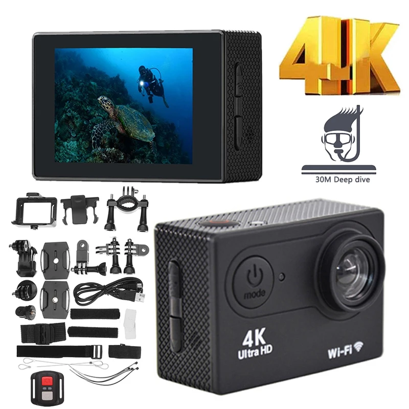 4K Action Camera 1080P HD Wifi Sports Camera 30fps/170D 30m underwater Waterproof helmet cam Mini outdoor Cameras remote control