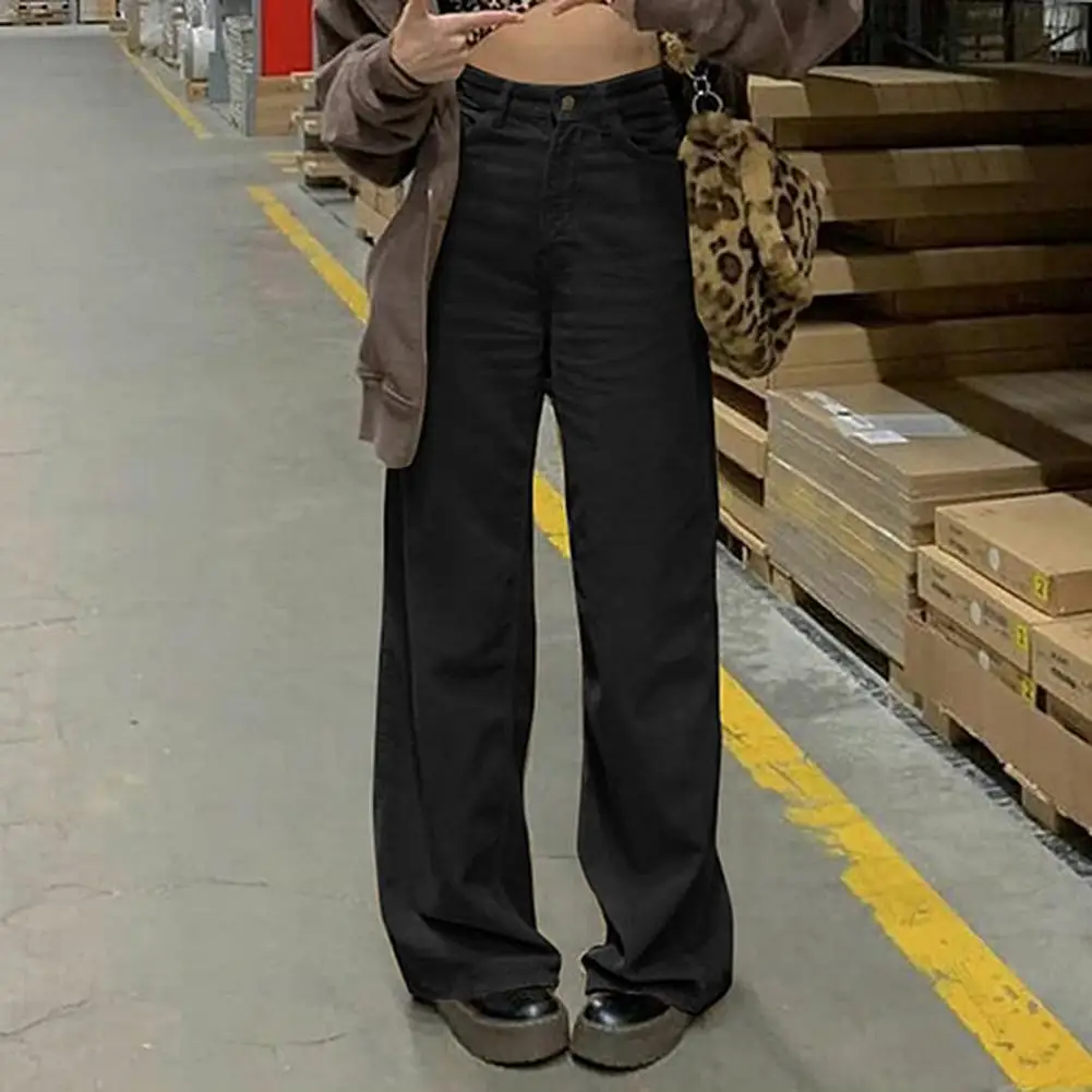 

2021 Fashion Straight Suit Women Corduroy Pants High Waist Casual Office Lady Pants Full Length Wide Leg Loose Female Trousers