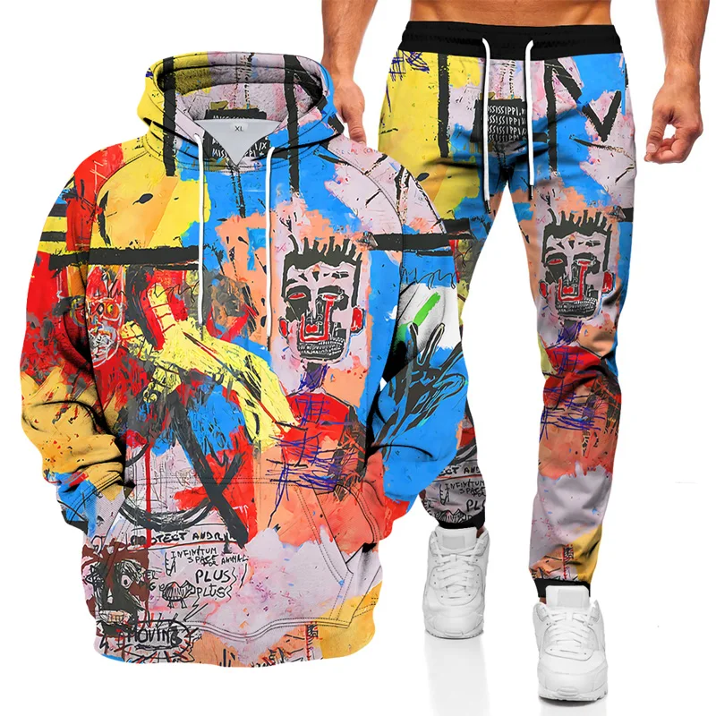 

Новинка 2021, модные толстовки с 3D принтом, костюмы, Мужская толстовка, набор с акварельным рисунком в стиле Харадзюку, повседневная одежда ун...