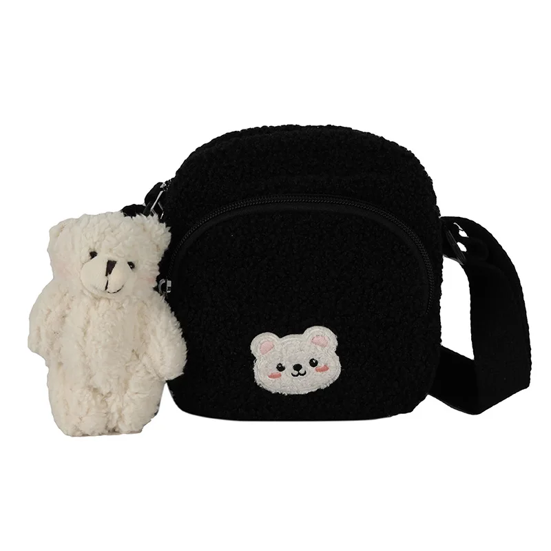 2022 new cute bear messenger bag women plush mobile phone bag girls small shoulder bag free global shipping