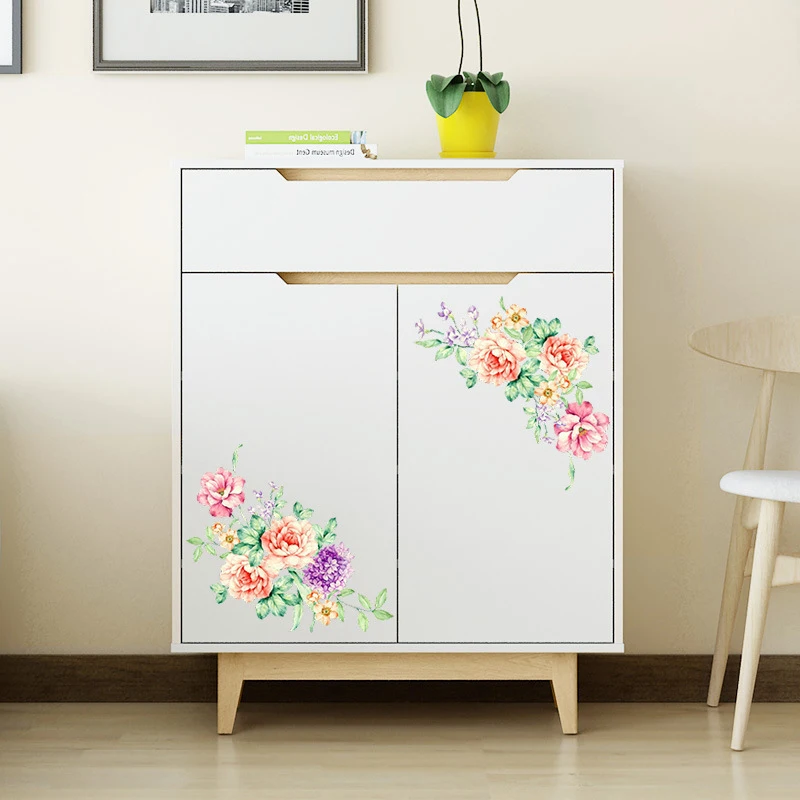 

3D Peony Flowers Wall Stickers Removable Vinyl Decals for Furniture Toilet Fridge Sticker Wallpaper