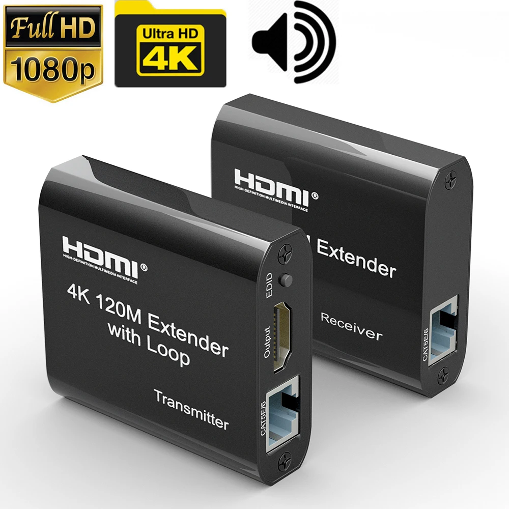 4K HDMI совместимый удлинитель 120 м с петлей и Φ более cat5e // 6 кабелей 1080P УДЛИНИТЕЛЬ 60