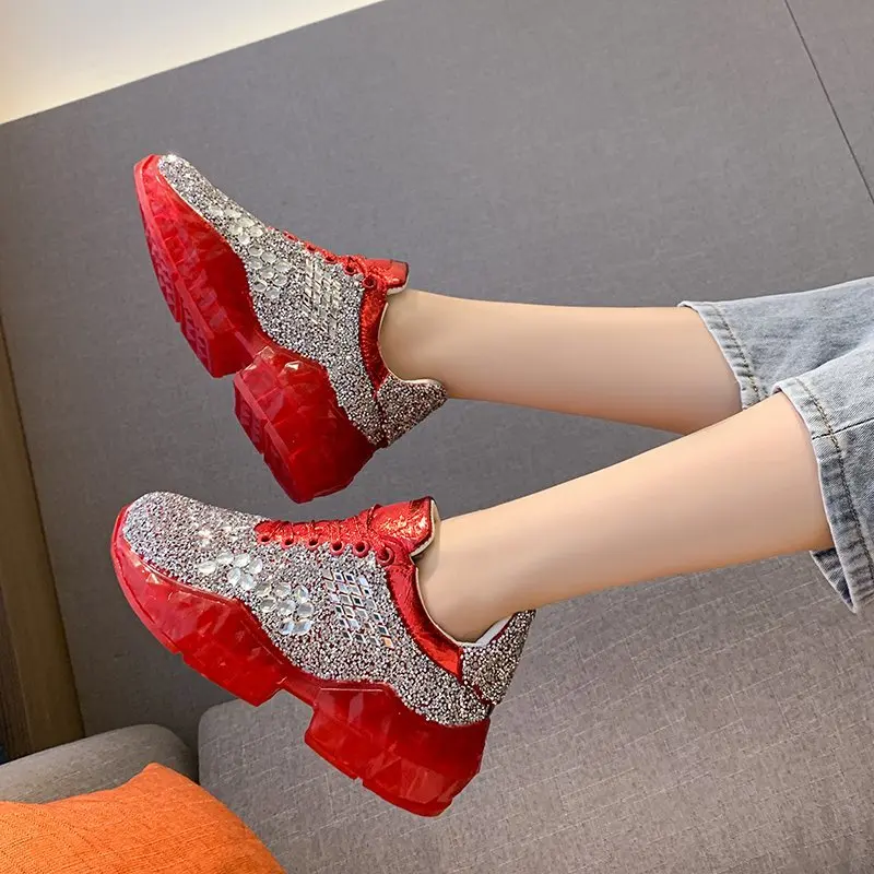 

Женские массивные кроссовки 2020, модная брендовая дизайнерская женская обувь для тренировок на платформе, повседневная женская обувь с блес...