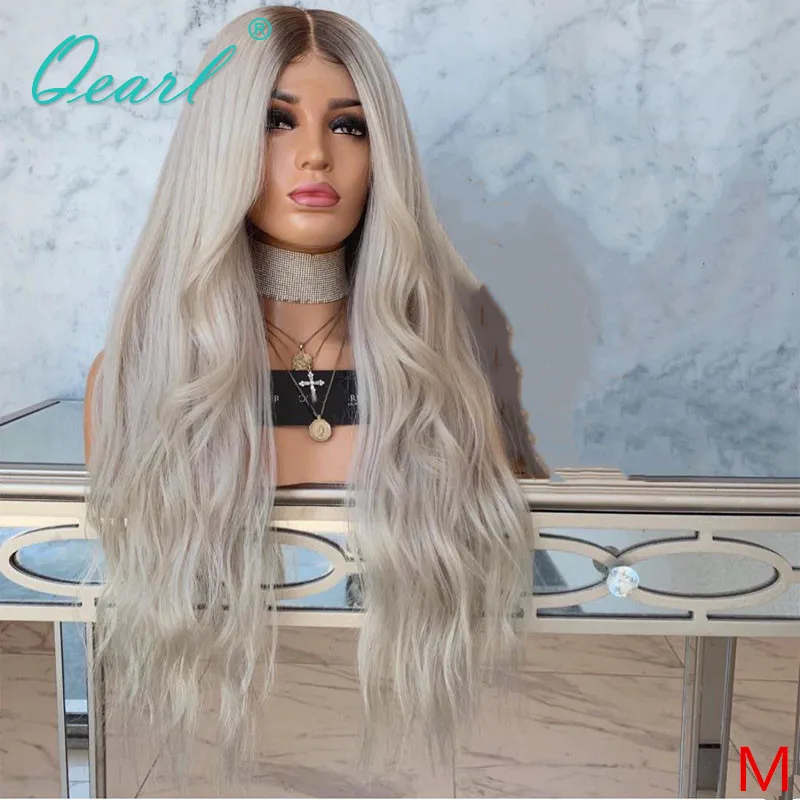 

Women Long Wig Human Hair Lace Front Wig Ash Blonde Ombre Grey Color 13x4/13x6 Frontal Wigs Brazilian Wavy Remy Hair 150% Qearl