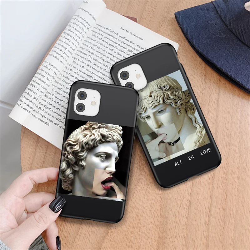 Retro Art Line Sculpture Case For iPhone 13 13Pro 11 Pro Max 12 Mini SE 2020 XR X XS Max 7 8 Plus Matte Abstract Silicone Capa