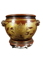 laojunlu purple copper carved dragon and phoenix gilt jar imitation antique bronze masterpiece collection of solitary chinese