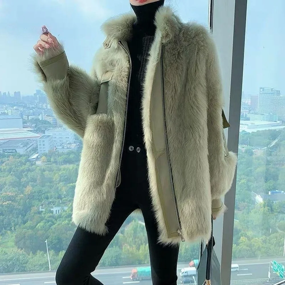 2021 Female Autumn Double-faced Fur Wool Coats Ladies Thick Warm Winter Fur Coat Women Mid-length Sheep Shearing Outcoat enlarge