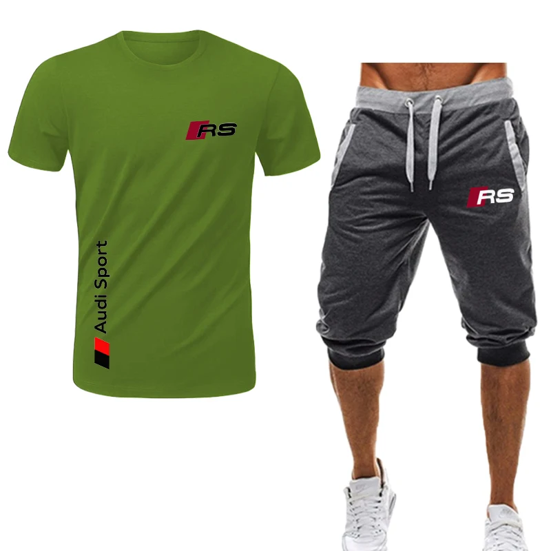 

2021 New Summer Men's Suit Fitness Suit Sports Suit Comfortable AndBreathable Short-Sleeved T-Shirt + Shorts 2-Piece Sets