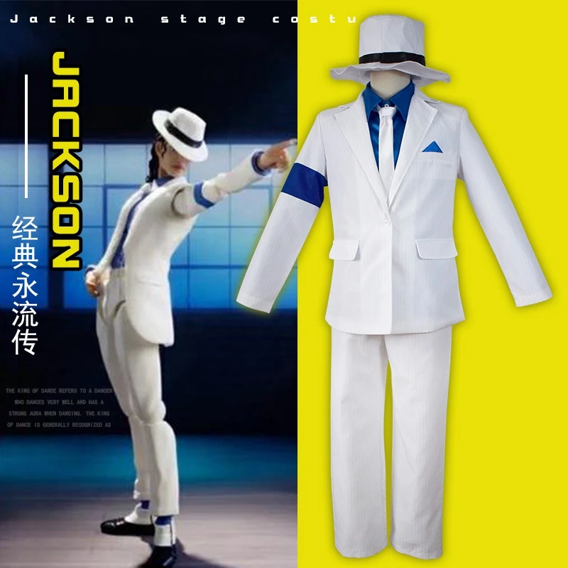 

Custom Made Michael Jackson Smooth Criminal Suit Michael Jackson Cosplay Costume top+pants+shirt+tie+hat+strap