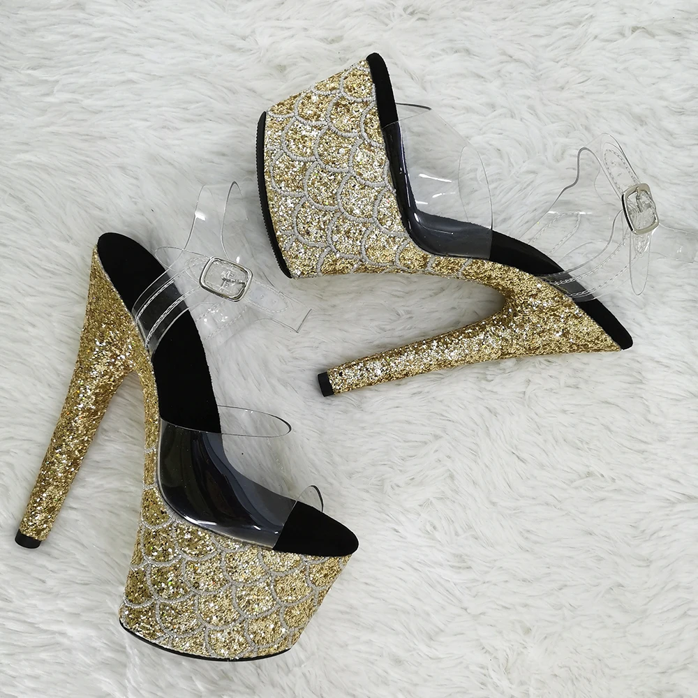 

Leecabe 17CM/7Inch Women's Platform gold color Sandals party High Heels Pole Dancing Shoes