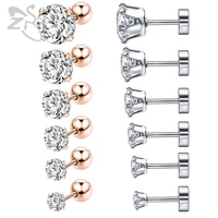 zs 12pcs 3 8mm cz element stud earrings for women classic rose gold sivler color stud earrings crystal zircon studs earring