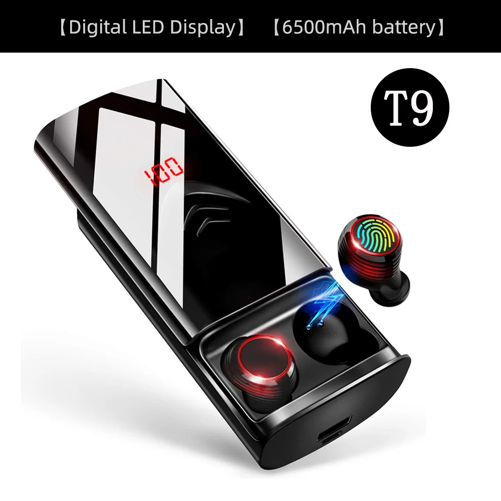 T9B TWS True 5,0 Bluetooth наушники спортивные в уши беспроводные наушники IPX6 водонепроницаемые наушники для телефона с 6500 мАч зарядный чехол - Цвет: T9B