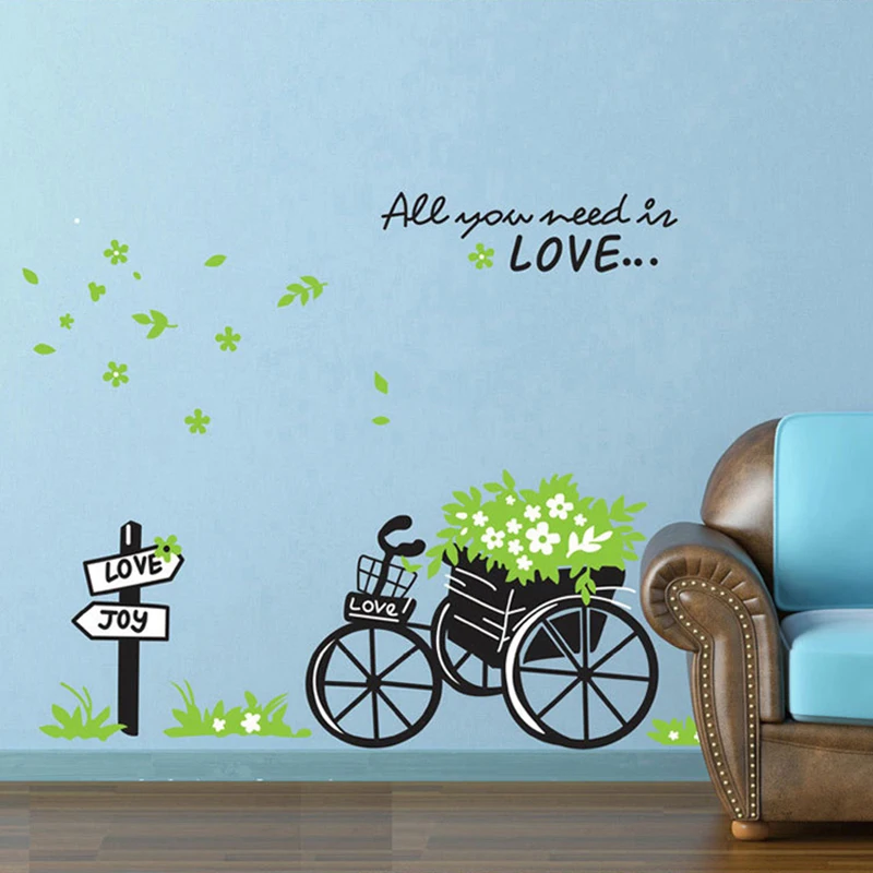 

MAMALOOK Romantic Flower bike Love Wall Sticker Bedroom Living Room Background Home Decoration Stickers On Wall Mural Art Decals