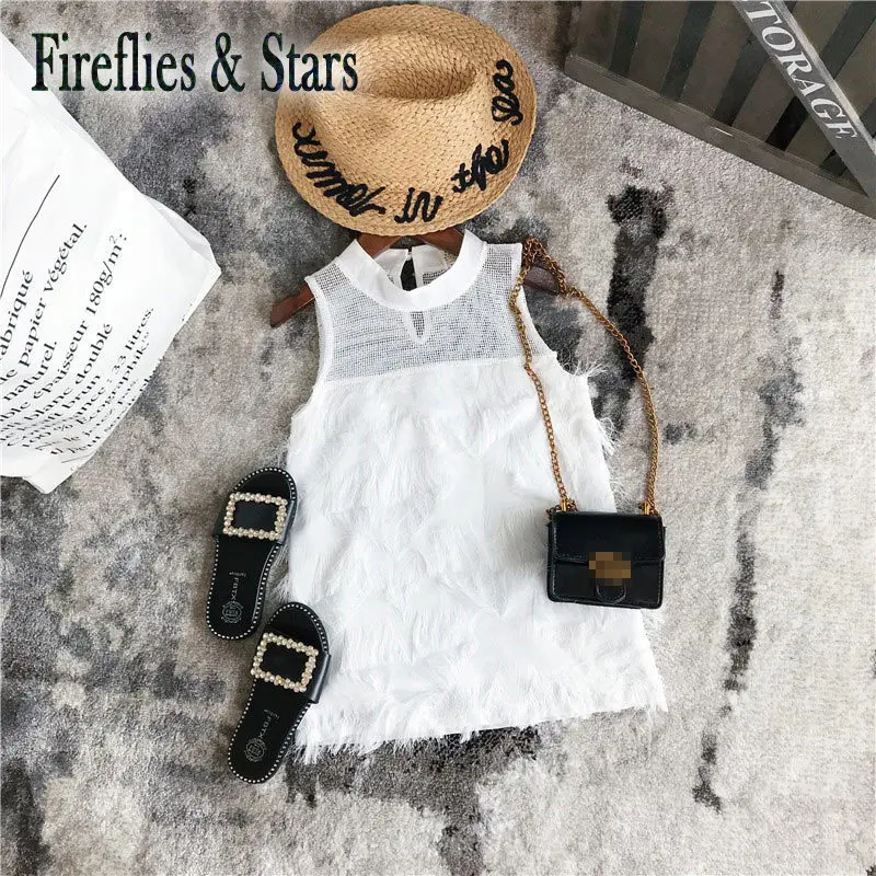 Летнее платье для девочек детское Брендовое модное Сетчатое ажурное без рукавов