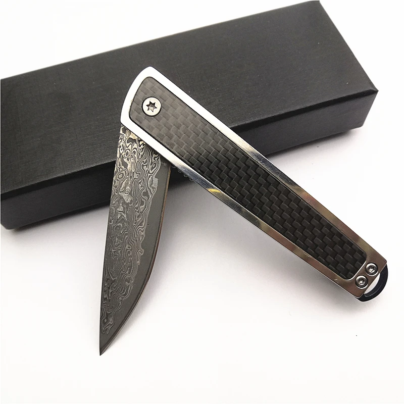 Новинка дамасское лезвие Free Wolf FW03 ручка из углеродного волокна Flipper