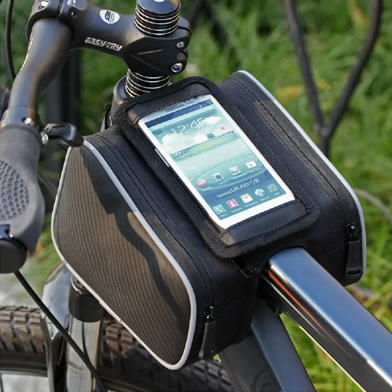Bicycle Top Frame Bag 5.7 inch Smart Phone Pouch Touch Screen MTB Road Cross Rail Beam Upper Tube Pannier Cycling Saddle Pack | Спорт и