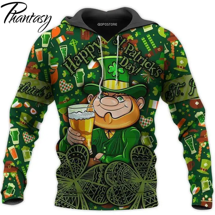 

Phantasy 2022 Couples Hoodie Happy St.Patrick's Day Printed Hooded Pullover Women Men Running Sprotswear and Jerseys Casual Tops