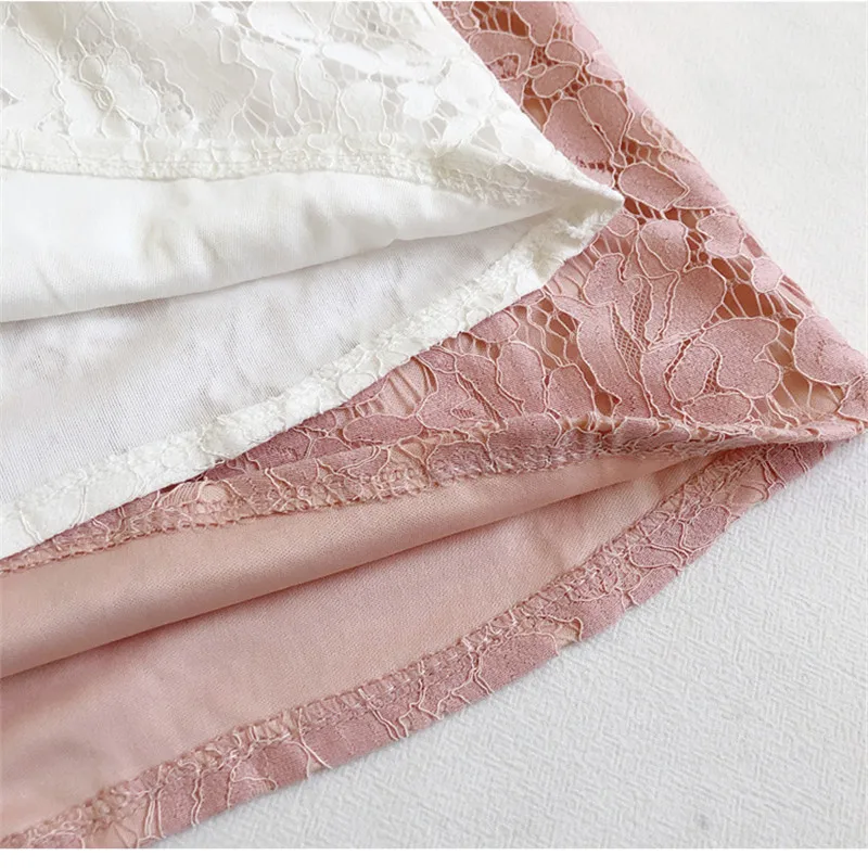 

2021 New Summer Women Short Sleeve Blouse Sweet Mesh Patchwork Lace Shirt Female All Match Bottoming White Blouses Tops