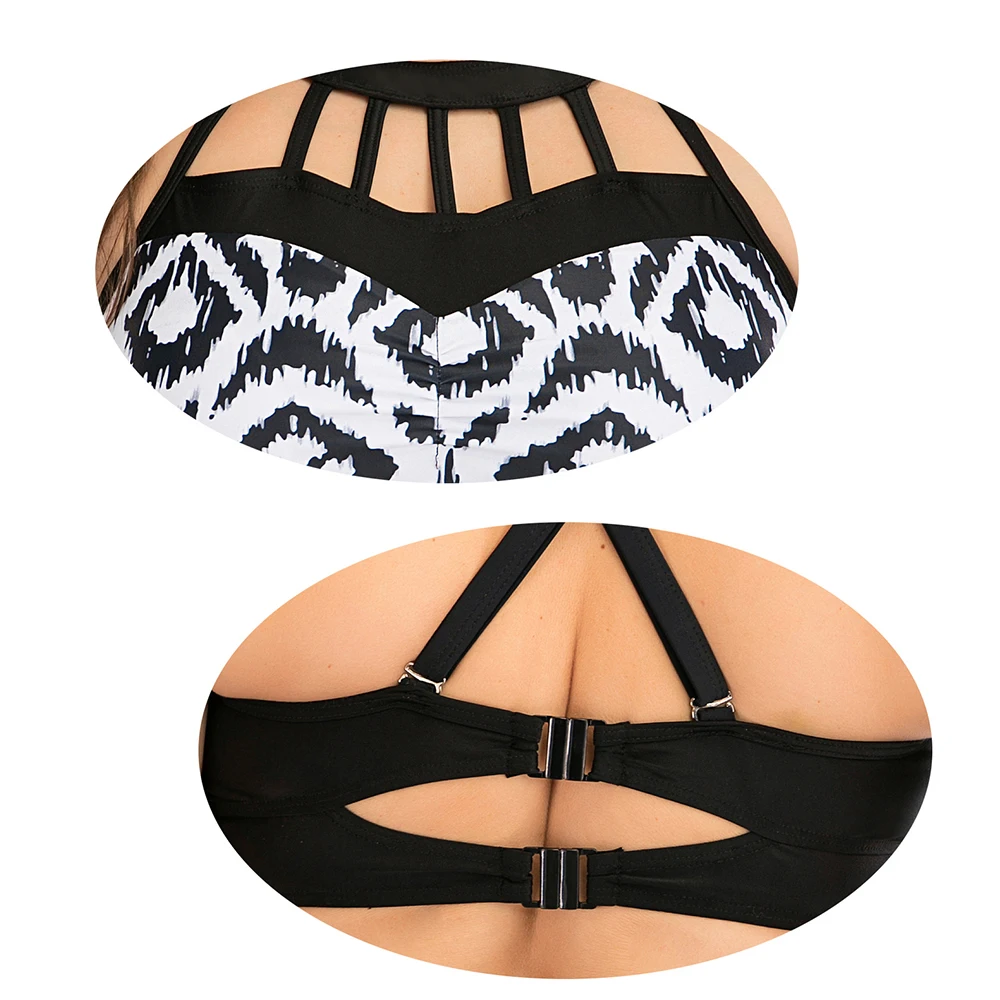 

2021 Plus Size Swimwear Women Black and White Print Bathing Suit Large Size Bikini Set Swimsuit Biquinis Beach Swimming Suit