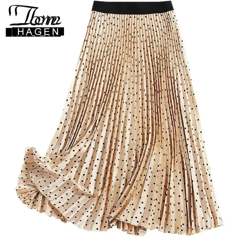 Женская длинная юбка в горошек повседневная элегантная плиссированная с высокой