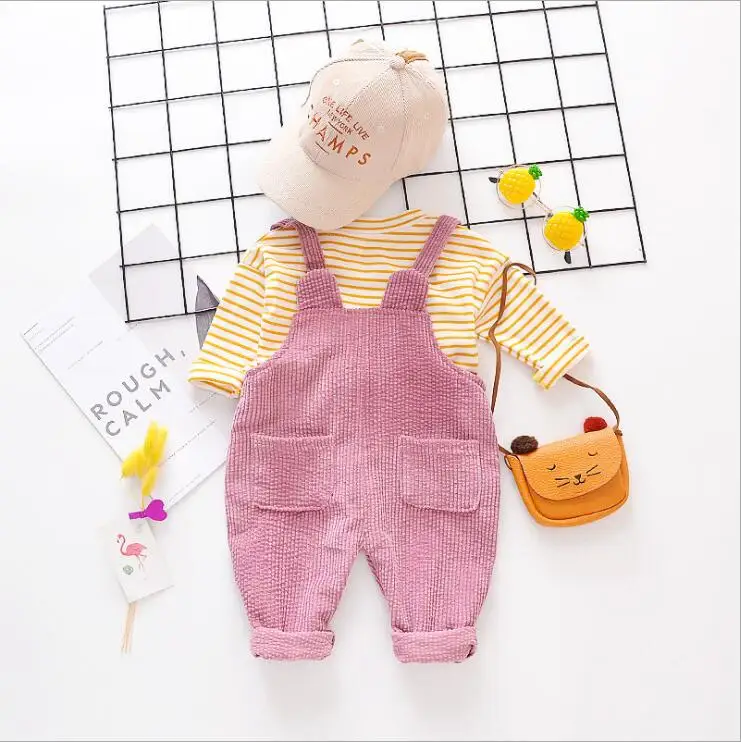 Осень 2020 комплекты одежды для малышей маленьких девочек Полосатое платье