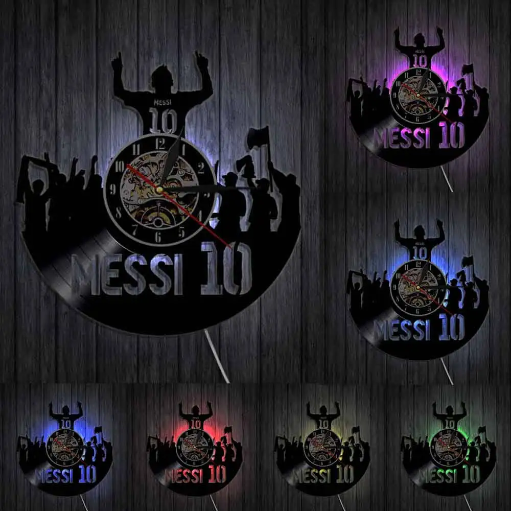 With Led Виниловые настенные часы The King 10 Lionel Messi, Аргентина, футболист, часы, непробиваемые силы, футбол, легенда, подарок для фанатов Messi - Цвет: With Led