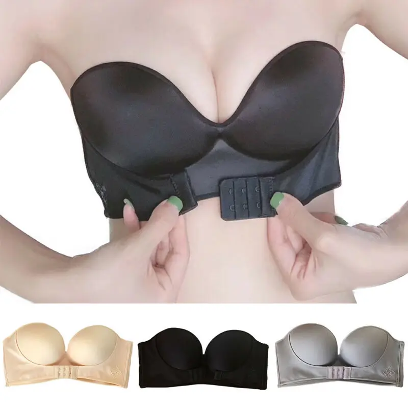 

Womens Push Up Lingerie Backless Bralette Underwear Strapless Front Buckle Bra Soft Breathable Bras Women Seamless